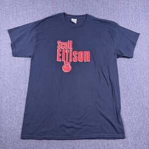 Vintage Gildan Mens Blue Heavy Cotton Scott Ellison Graphic‎ T-Shirt Size Large